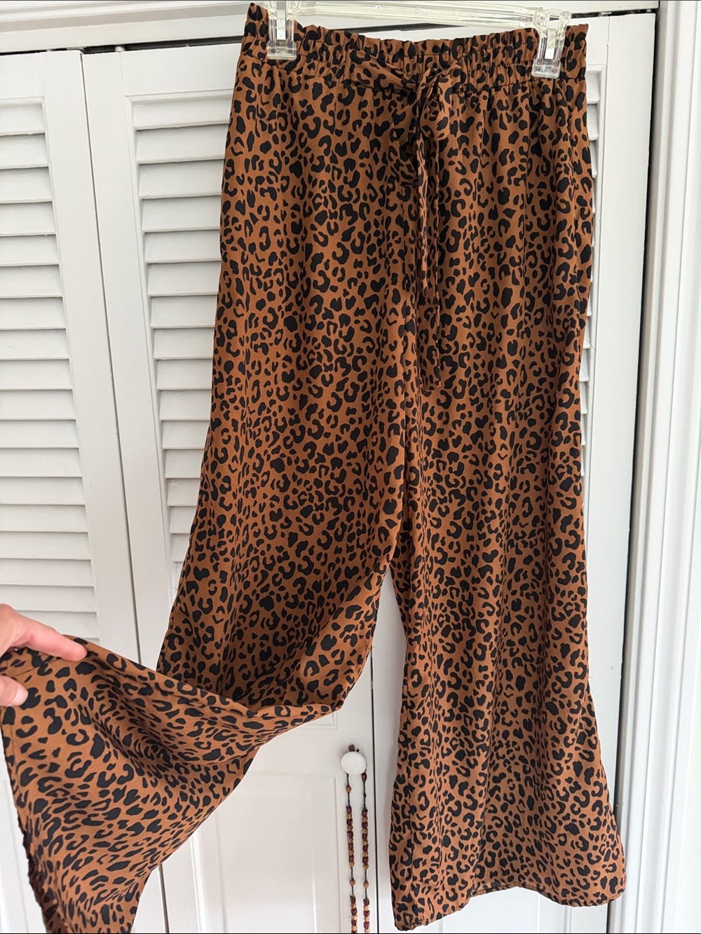 Leopard Print Wide Leg Pants - Brown